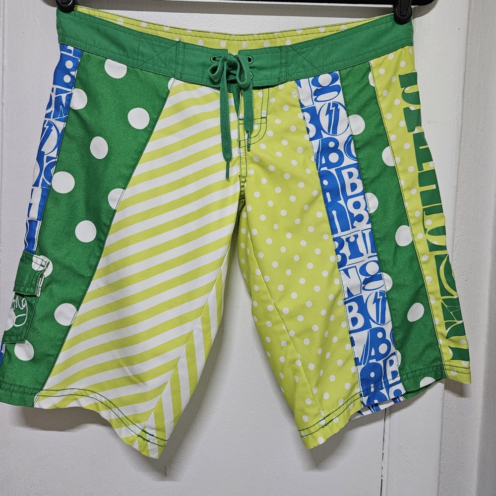 Billabong Women’s Juniors Green Swim Board Surf Shorts Polkadot Surfgear Coverup